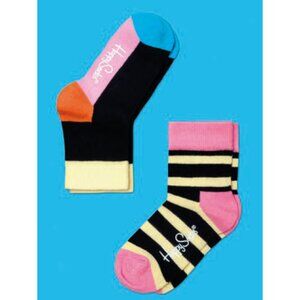 Happy Socks Kids Striped & Color Block Cotton Socks 2 Pair NWT